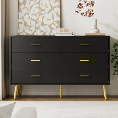 6 Drawer Double Dresser, Wood Storage Cabinet with Metal Handles for Living Room,Bedroom