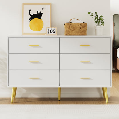 6 Drawer Double Dresser, Wood Storage Cabinet with Metal Handles for Living Room,Bedroom