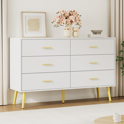 6 Drawer Double Dresser, Wood Storage Cabinet with Metal Handles for Living Room,Bedroom